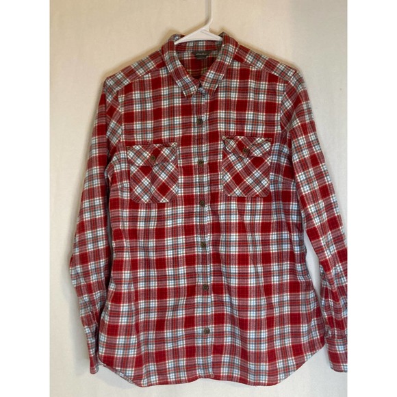 Eddie Bauer Women’s Flannel Button Up Size Large Red Plaid‎ - Picture 1 of 6